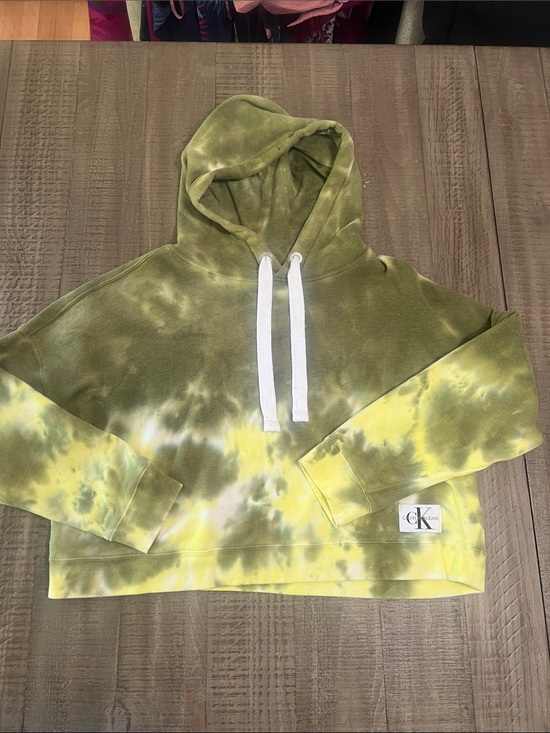 Calvin Klein Tops - Calvin Klein Olive & Yellow Tie-Dye Cropped Hoodie